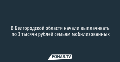 В Белгородской области начали выплачивать по 3 тысячи рублей семьям мобилизованных