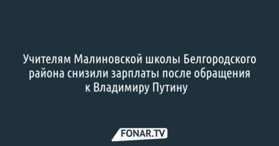 Сельским учителям из Белгородского района снизили зарплаты после обращения к Владимиру Путину​
