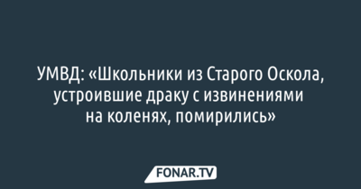 УМВД: «Школьники из Старого Оскола, устроившие драку с извинениями на коленях, помирились»
