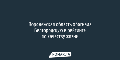 Воронежская область обогнала Белгородскую в рейтинге по качеству жизни
