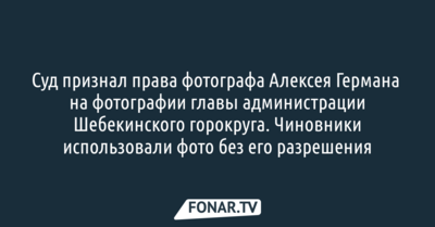Суд признал право фотографа Алексея Германа на фото главы администрации Шебекинского горокруга