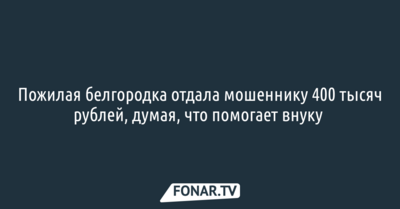 Пожилая белгородка отдала мошеннику 400 тысяч рублей, думая, что помогает внуку