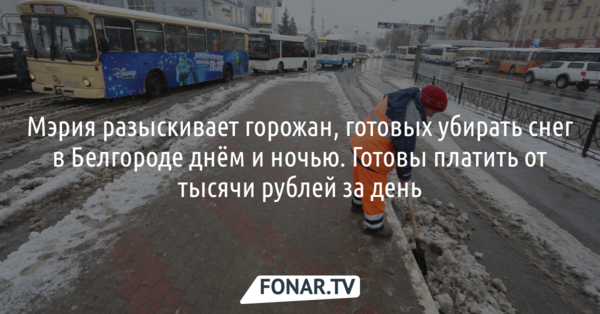 Мэрия Белгорода разыскивает горожан, готовых убирать снег в городе днём и ночью