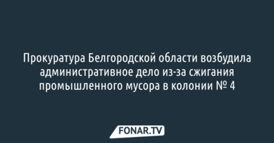 Белгородская прокуратура возбудила административное дело из-за сжигания мусора в колонии № 4