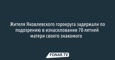 Жителя Яковлевского горокруга задержали по подозрению в изнасиловании 70-летней матери своего знакомого​
