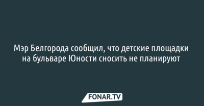 Мэр Белгорода сообщил, что детские площадки на бульваре Юности сносить не планируют 