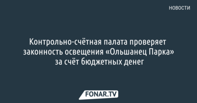 Контрольно-счётная палата проверяет законность освещения «Ольшанец Парка» ​за счёт бюджетных денег