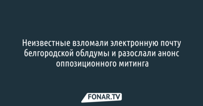 Неизвестные взломали электронную почту белгородской облдумы и разослали анонс об оппозиционном митинге 31 января