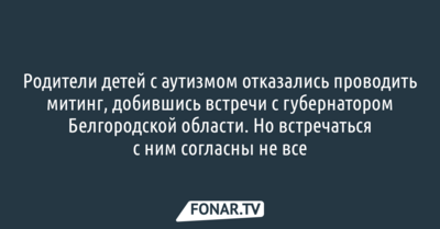 Родители детей с аутизмом отказались проводить митинг, добившись встречи с губернатором Белгородской области. Но встречаться с ним согласны не все